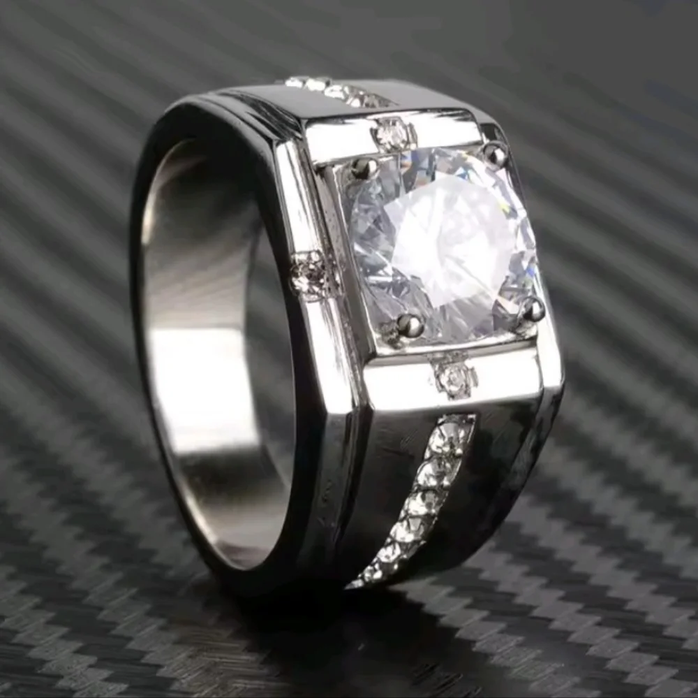 Classic Men's 925 Silver Diamond Ring Sz 13